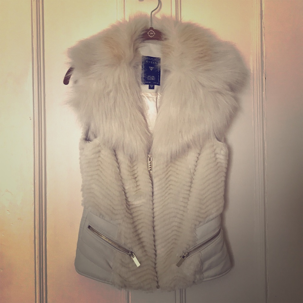 Guess White Faux fur/faux leather vest